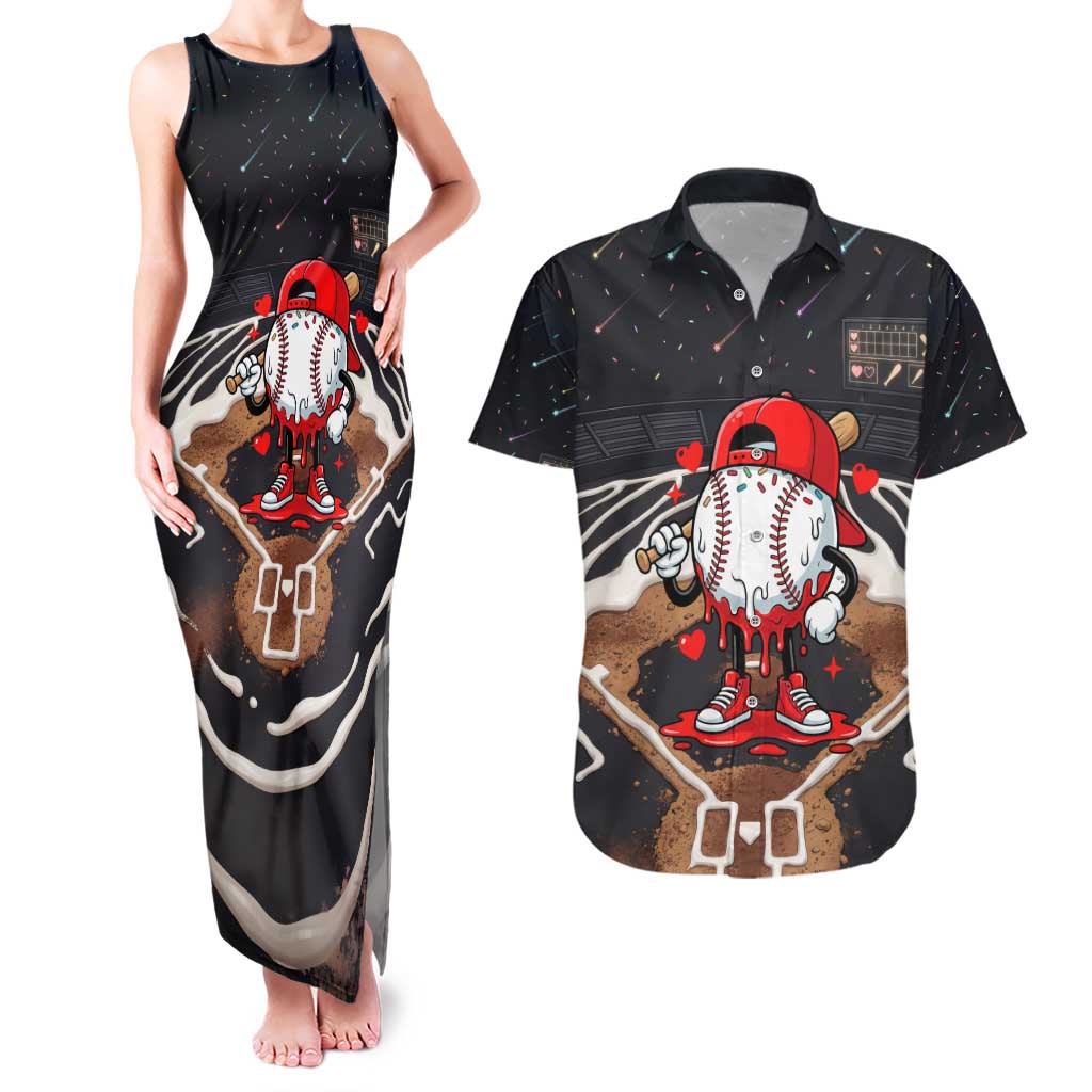 Baseball Drip Icecream Couples Matching Tank Maxi Dress and Hawaiian Shirt Boy Valentine Day Melting Cream Pattern