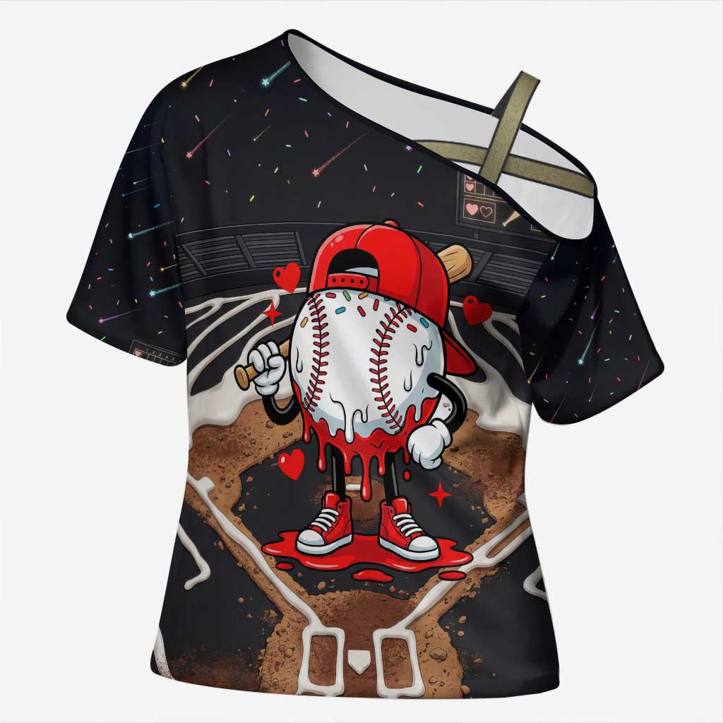 Baseball Drip Icecream Cross Shoulder Shirt Boy Valentine Day Melting Cream Pattern