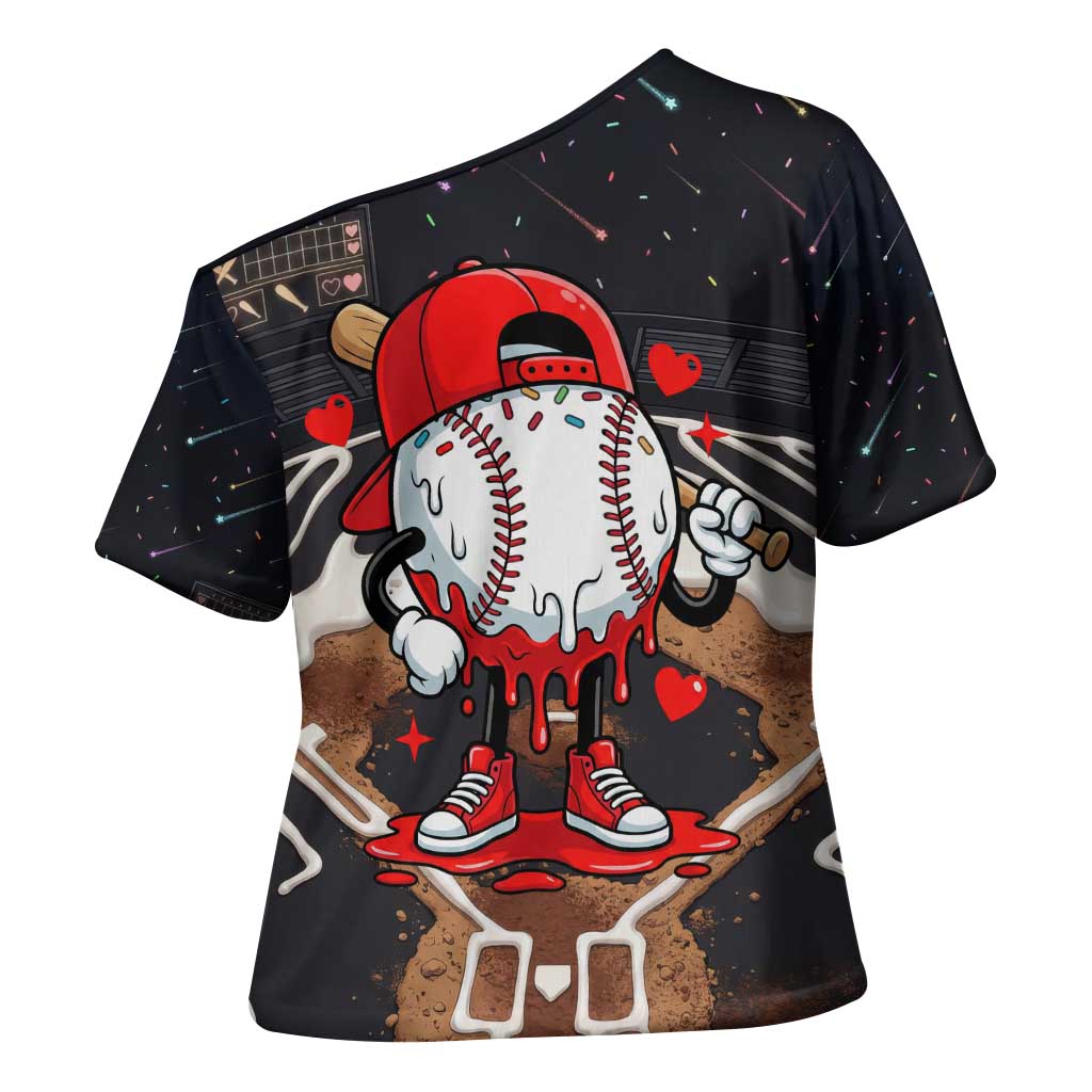 Baseball Drip Icecream Cross Shoulder Shirt Boy Valentine Day Melting Cream Pattern