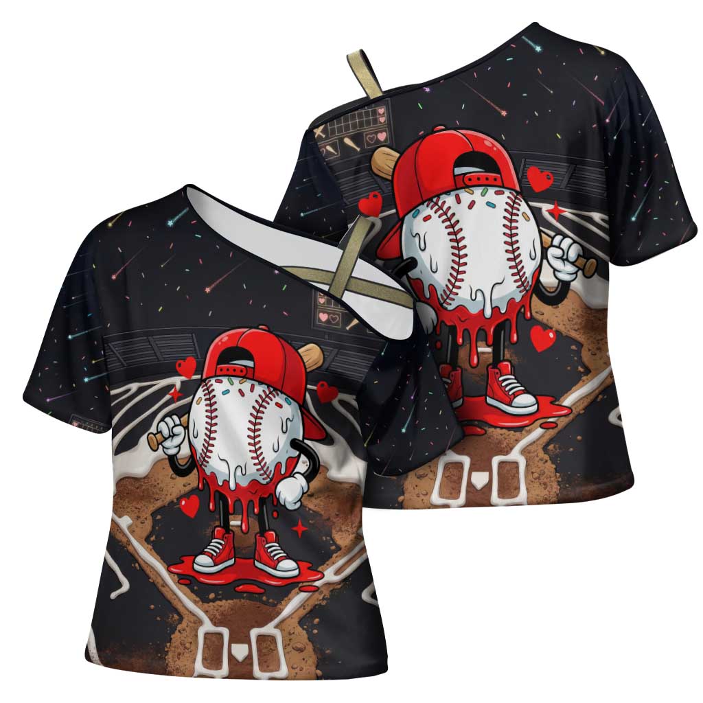 Baseball Drip Icecream Cross Shoulder Shirt Boy Valentine Day Melting Cream Pattern