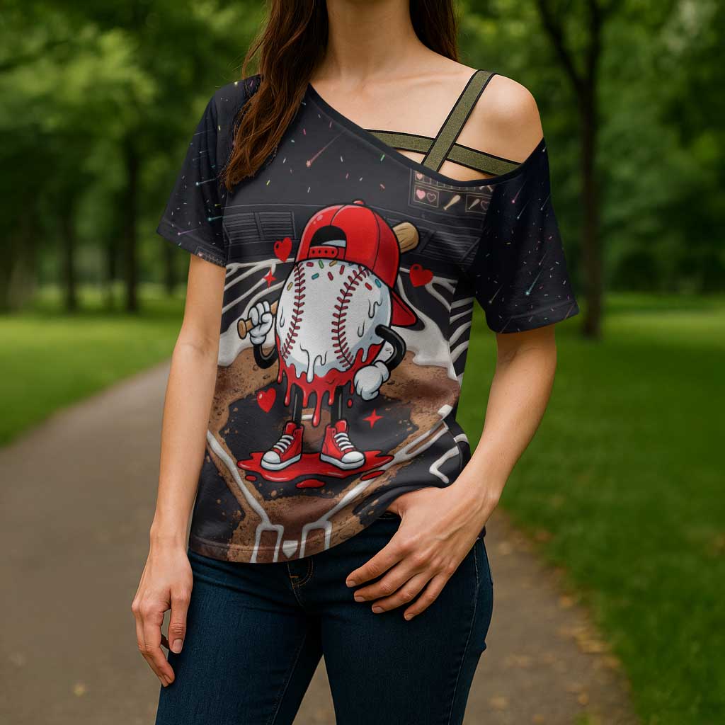Baseball Drip Icecream Cross Shoulder Shirt Boy Valentine Day Melting Cream Pattern