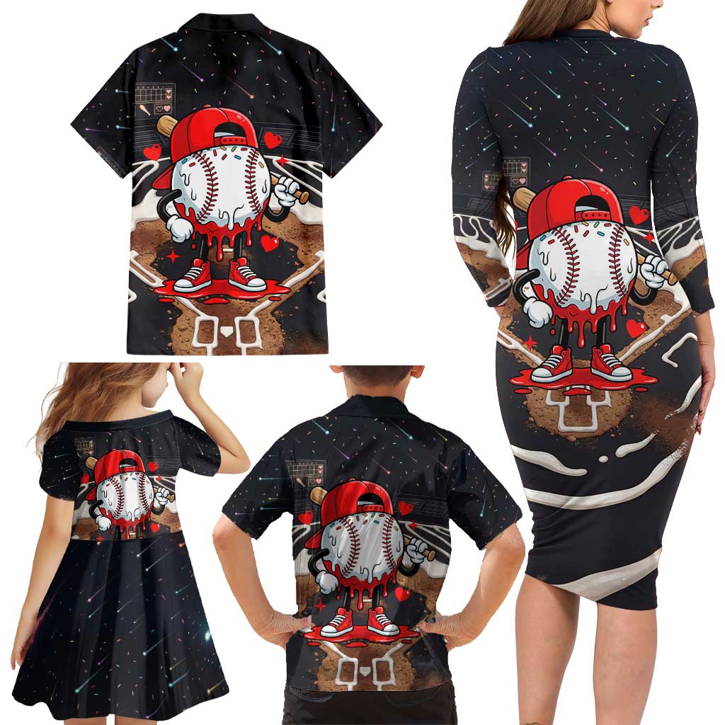 Baseball Drip Icecream Family Matching Long Sleeve Bodycon Dress and Hawaiian Shirt Boy Valentine Day Melting Cream Pattern