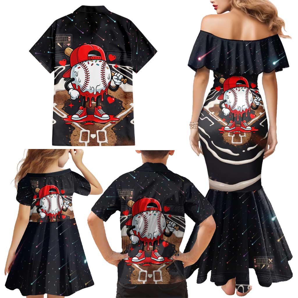 Baseball Drip Icecream Family Matching Mermaid Dress and Hawaiian Shirt Boy Valentine Day Melting Cream Pattern