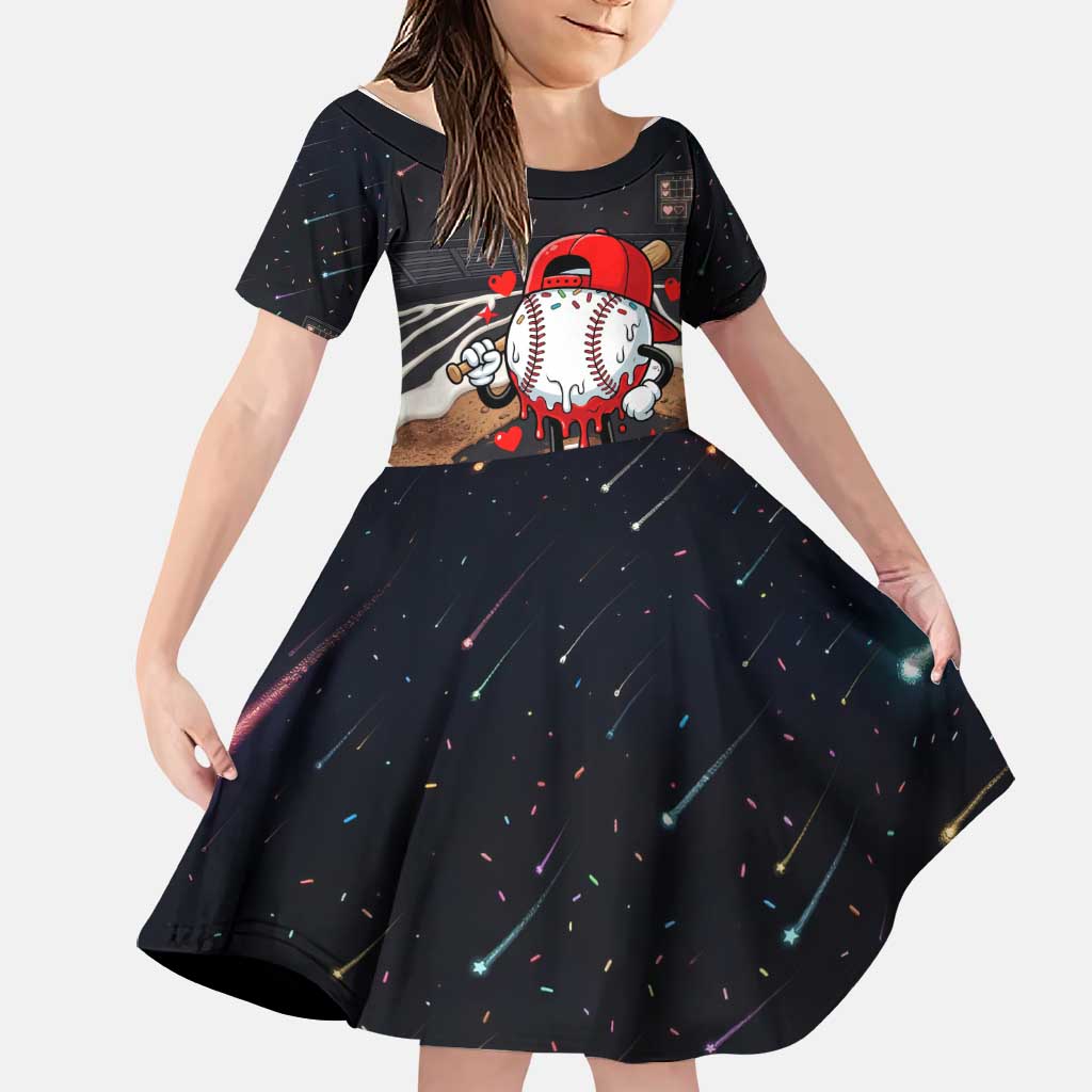 Baseball Drip Icecream Family Matching Off Shoulder Maxi Dress and Hawaiian Shirt Boy Valentine Day Melting Cream Pattern
