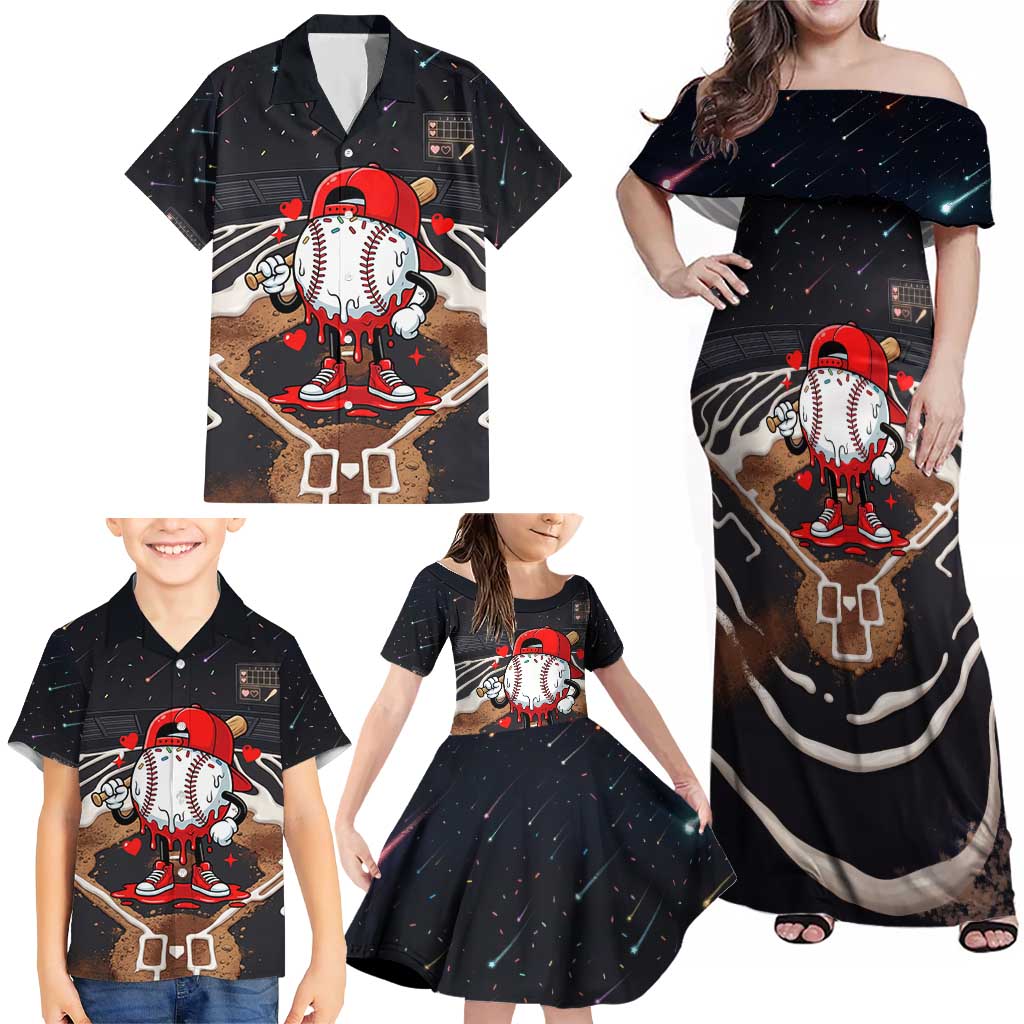 Baseball Drip Icecream Family Matching Off Shoulder Maxi Dress and Hawaiian Shirt Boy Valentine Day Melting Cream Pattern