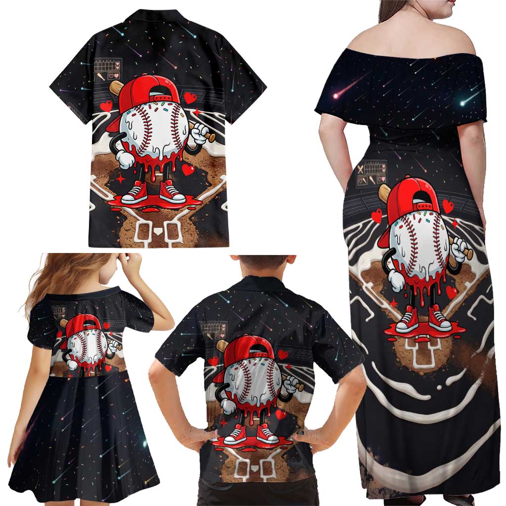 Baseball Drip Icecream Family Matching Off Shoulder Maxi Dress and Hawaiian Shirt Boy Valentine Day Melting Cream Pattern