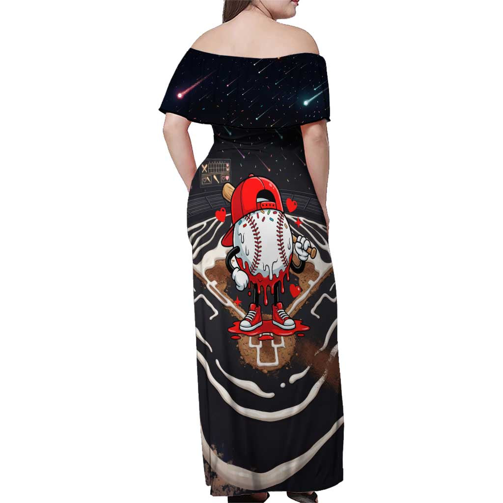 Baseball Drip Icecream Family Matching Off Shoulder Maxi Dress and Hawaiian Shirt Boy Valentine Day Melting Cream Pattern