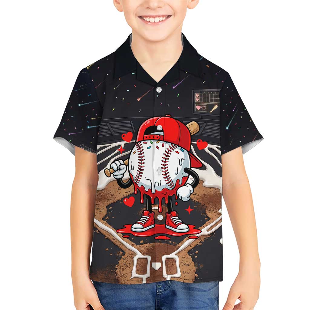 Baseball Drip Icecream Family Matching Off Shoulder Maxi Dress and Hawaiian Shirt Boy Valentine Day Melting Cream Pattern