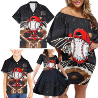 Baseball Drip Icecream Family Matching Off Shoulder Short Dress and Hawaiian Shirt Boy Valentine Day Melting Cream Pattern