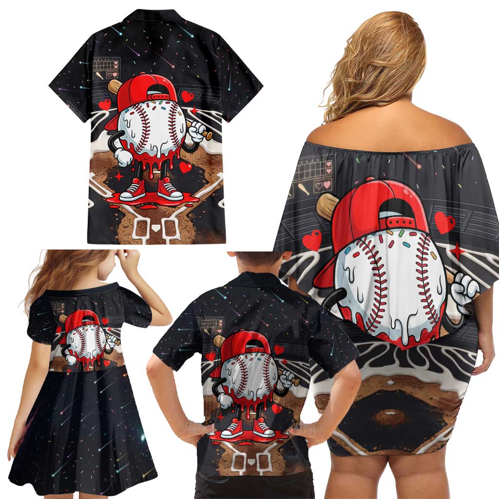 Baseball Drip Icecream Family Matching Off Shoulder Short Dress and Hawaiian Shirt Boy Valentine Day Melting Cream Pattern
