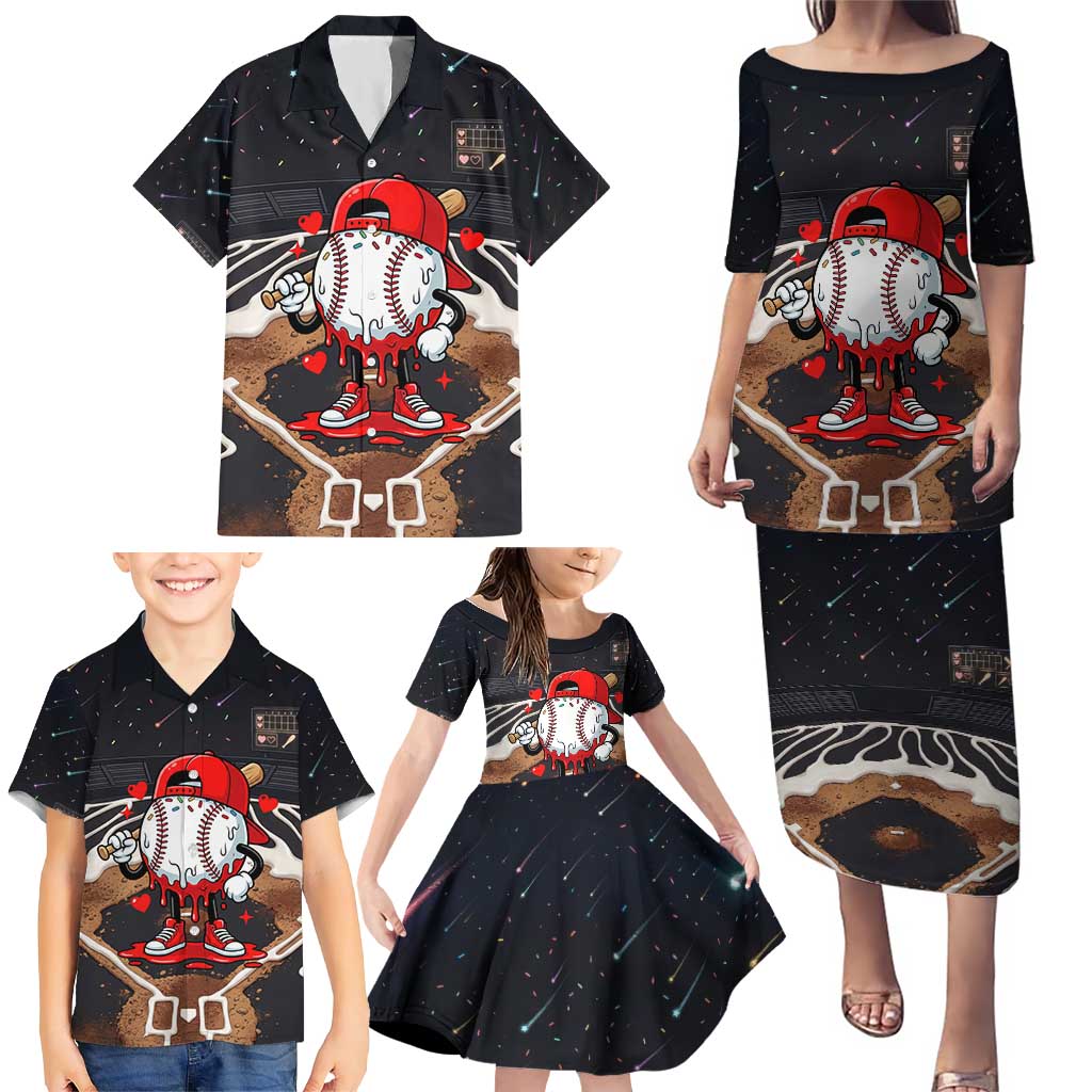 Baseball Drip Icecream Family Matching Puletasi and Hawaiian Shirt Boy Valentine Day Melting Cream Pattern