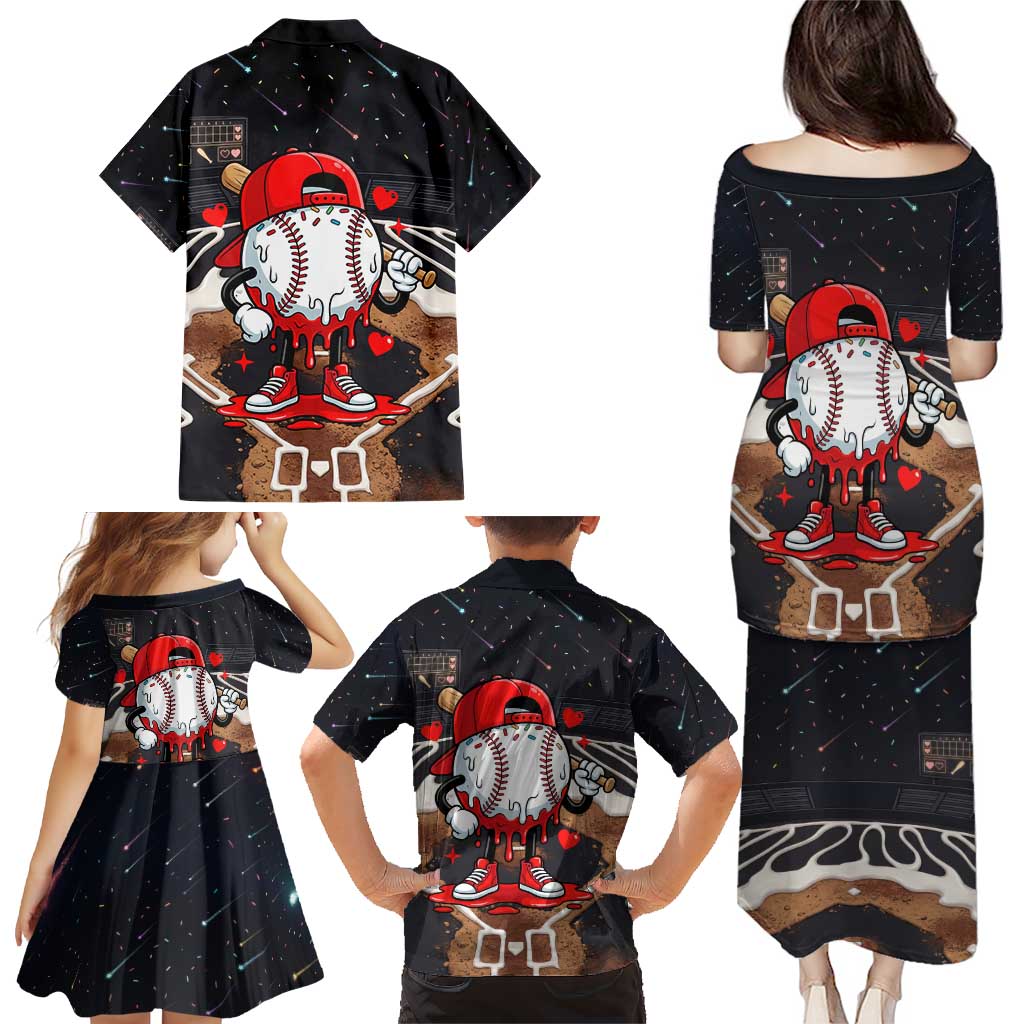 Baseball Drip Icecream Family Matching Puletasi and Hawaiian Shirt Boy Valentine Day Melting Cream Pattern