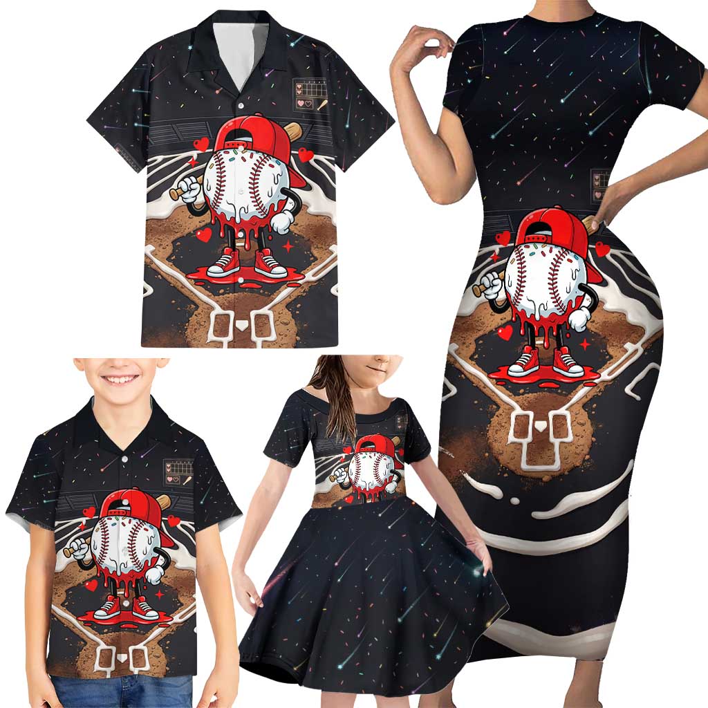 Baseball Drip Icecream Family Matching Short Sleeve Bodycon Dress and Hawaiian Shirt Boy Valentine Day Melting Cream Pattern