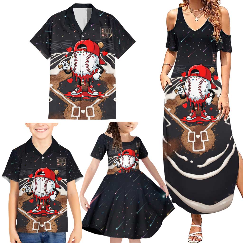 Baseball Drip Icecream Family Matching Summer Maxi Dress and Hawaiian Shirt Boy Valentine Day Melting Cream Pattern