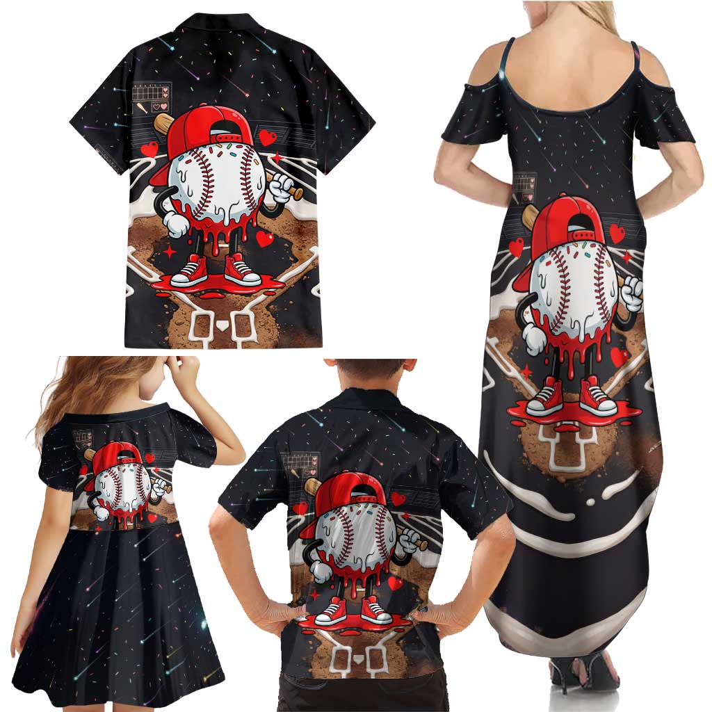 Baseball Drip Icecream Family Matching Summer Maxi Dress and Hawaiian Shirt Boy Valentine Day Melting Cream Pattern