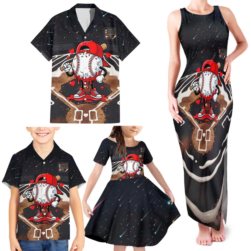 Baseball Drip Icecream Family Matching Tank Maxi Dress and Hawaiian Shirt Boy Valentine Day Melting Cream Pattern
