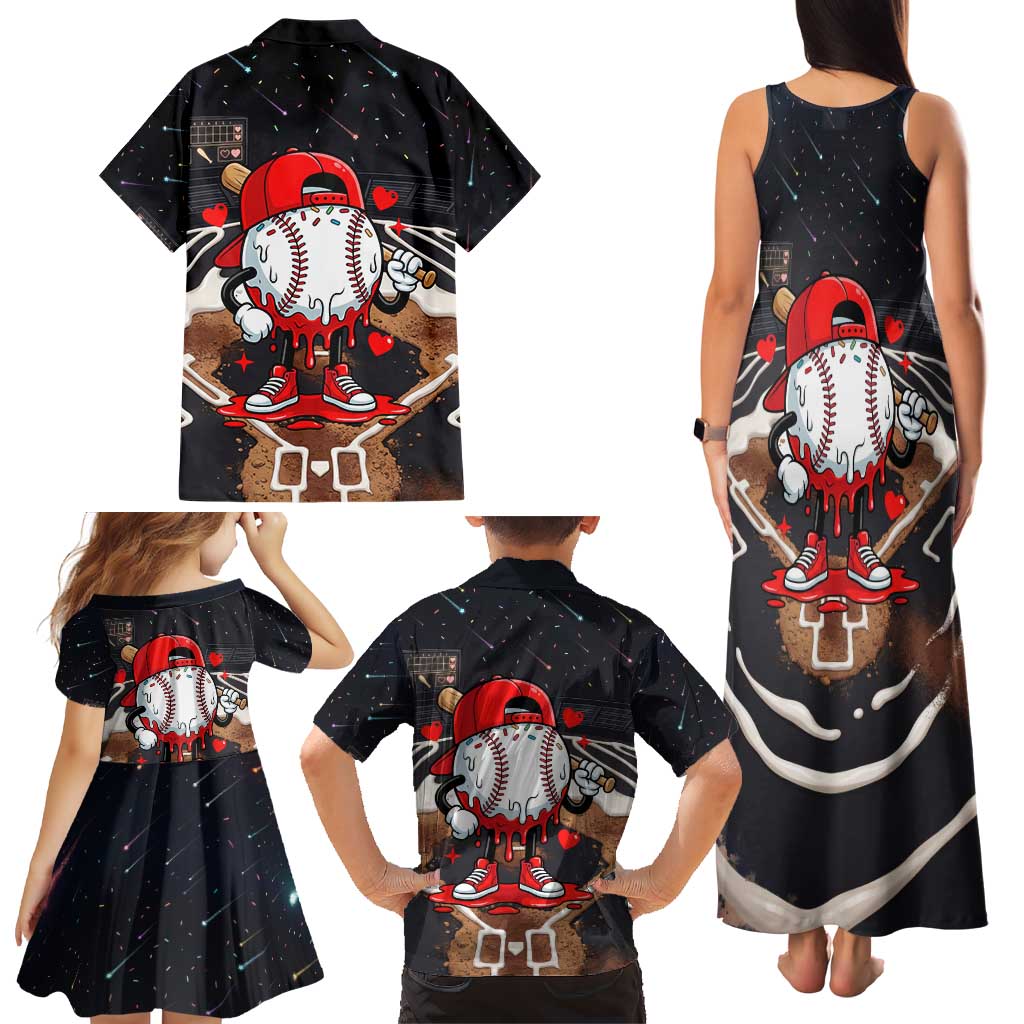Baseball Drip Icecream Family Matching Tank Maxi Dress and Hawaiian Shirt Boy Valentine Day Melting Cream Pattern