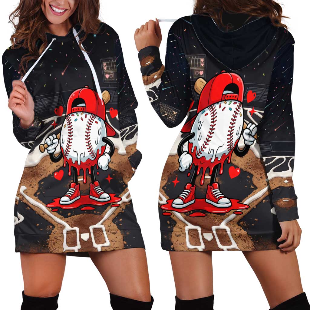 Baseball Drip Icecream Hoodie Dress Boy Valentine Day Melting Cream Pattern
