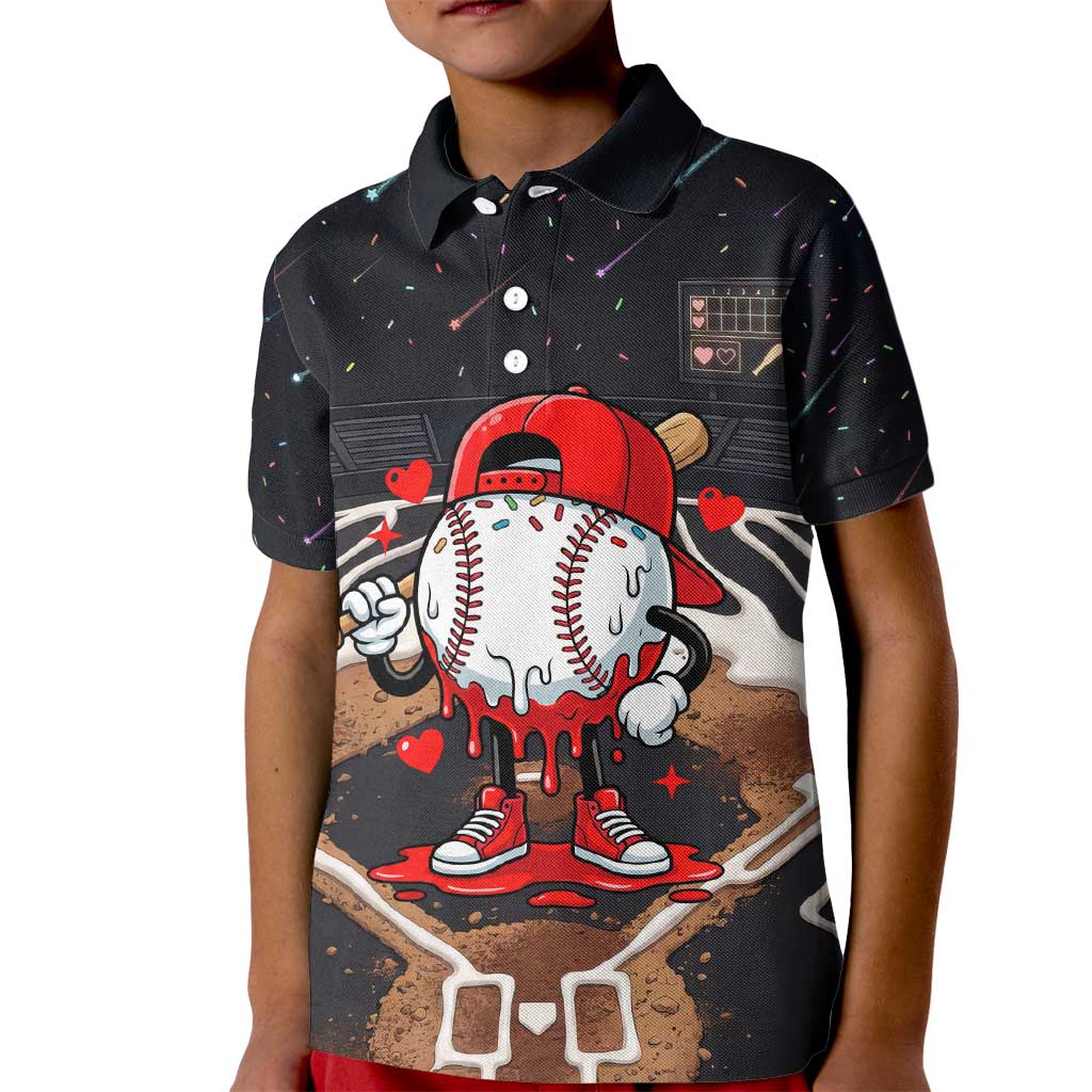 Baseball Drip Icecream Kid Polo Shirt Boy Valentine Day Melting Cream Pattern