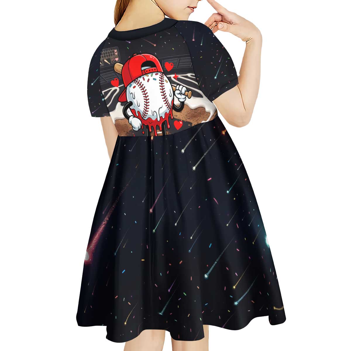 Baseball Drip Icecream Kid Short Sleeve Dress Boy Valentine Day Melting Cream Pattern