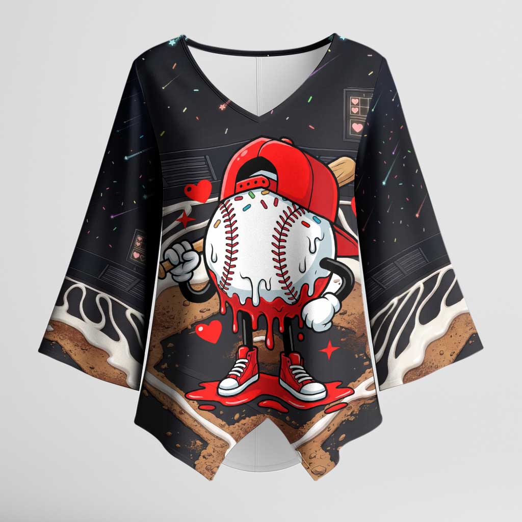 Baseball Drip Icecream Kimono Sleeve Blouse Boy Valentine Day Melting Cream Pattern