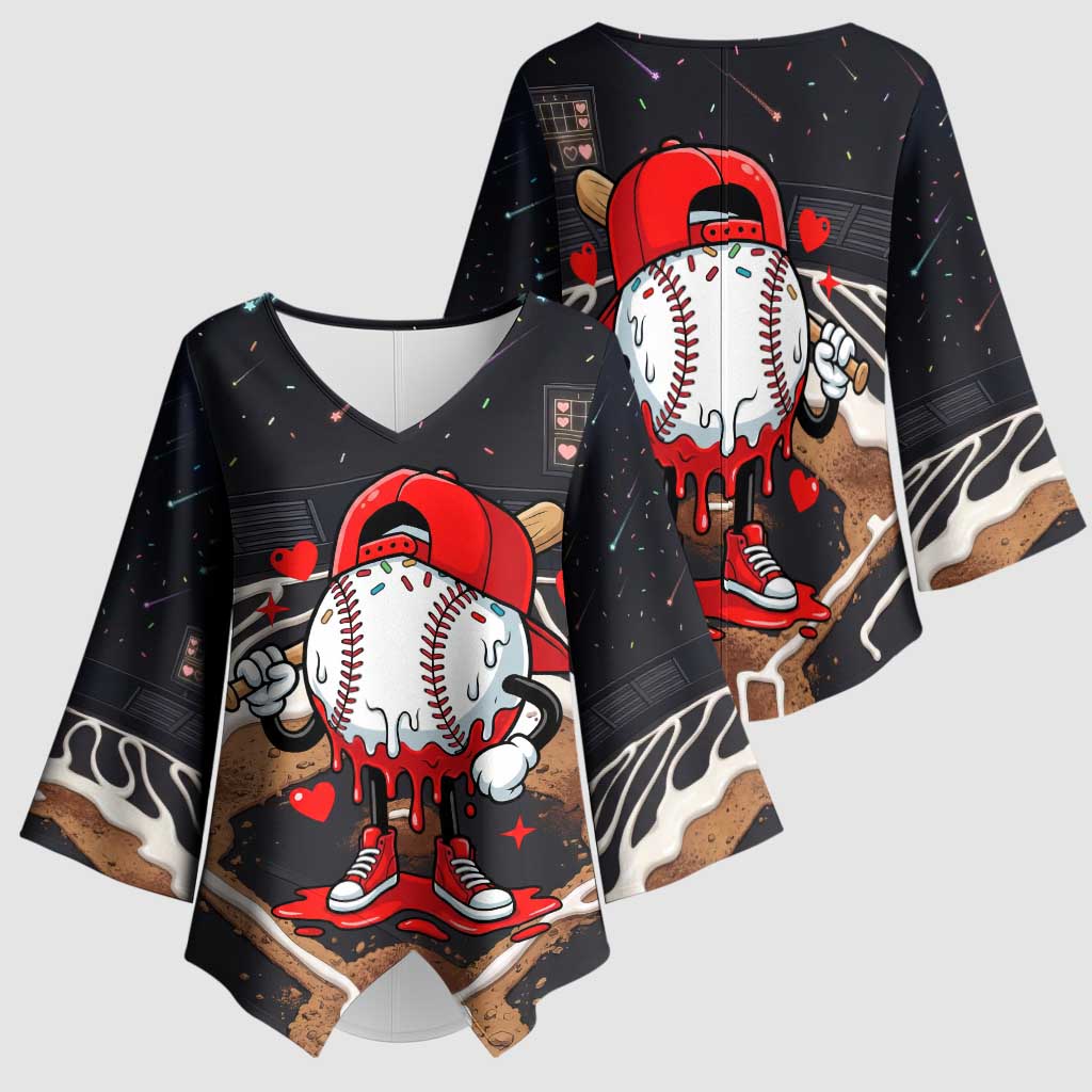 Baseball Drip Icecream Kimono Sleeve Blouse Boy Valentine Day Melting Cream Pattern