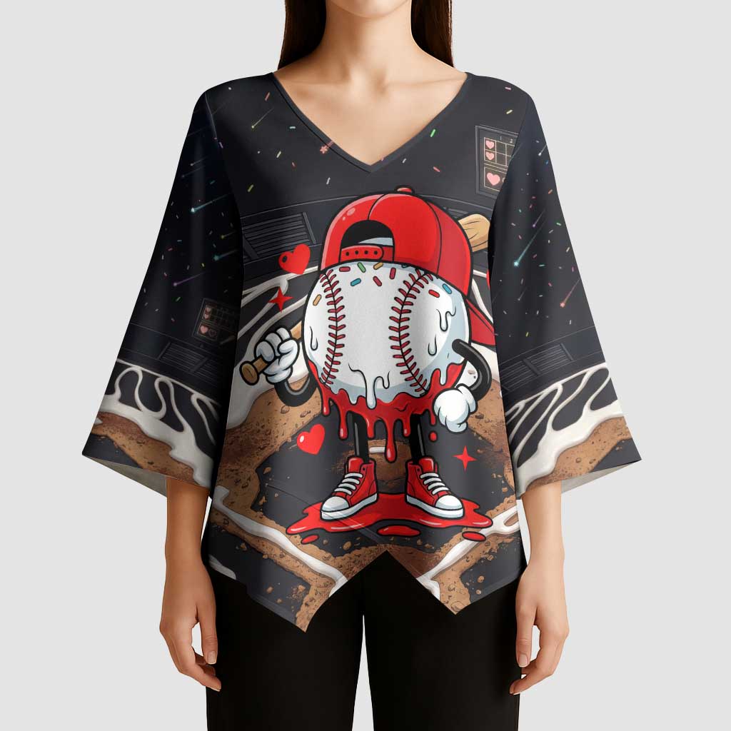Baseball Drip Icecream Kimono Sleeve Blouse Boy Valentine Day Melting Cream Pattern