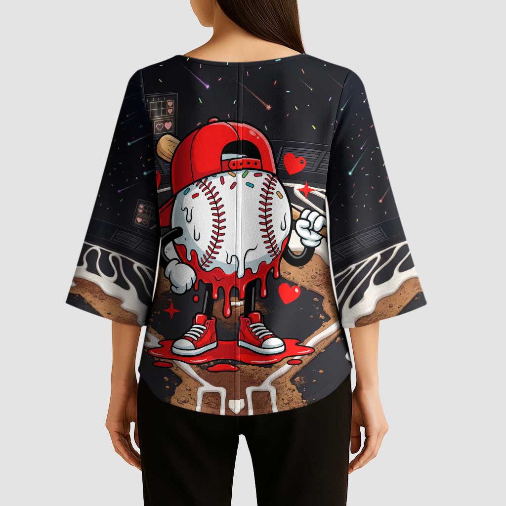 Baseball Drip Icecream Kimono Sleeve Blouse Boy Valentine Day Melting Cream Pattern
