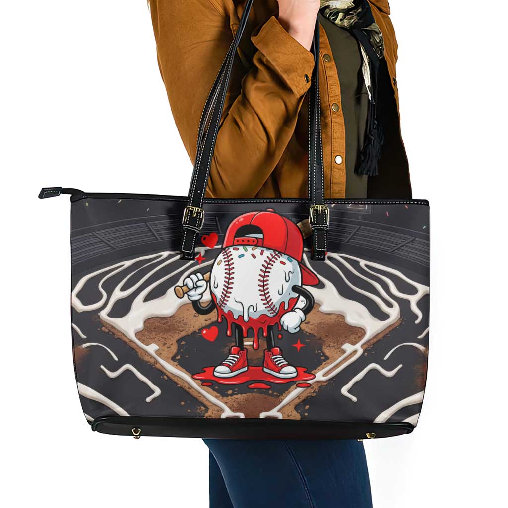 Baseball Drip Icecream Leather Tote Bag Boy Valentine Day Melting Cream Pattern