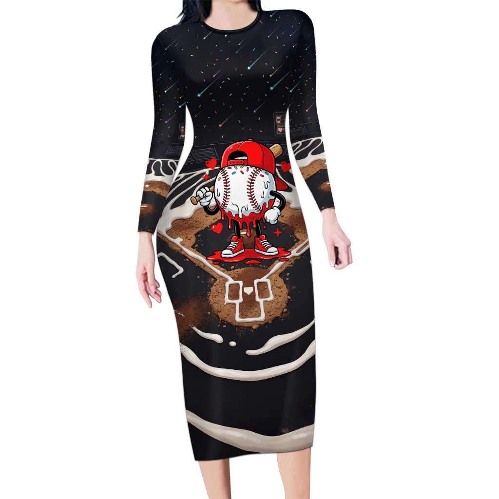 Baseball Drip Icecream Long Sleeve Bodycon Dress Boy Valentine Day Melting Cream Pattern