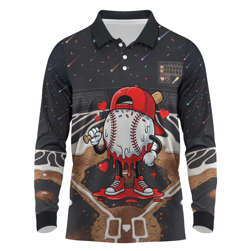 Baseball Drip Icecream Long Sleeve Polo Shirt Boy Valentine Day Melting Cream Pattern