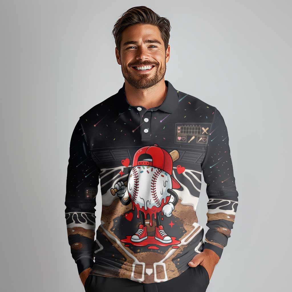 Baseball Drip Icecream Long Sleeve Polo Shirt Boy Valentine Day Melting Cream Pattern