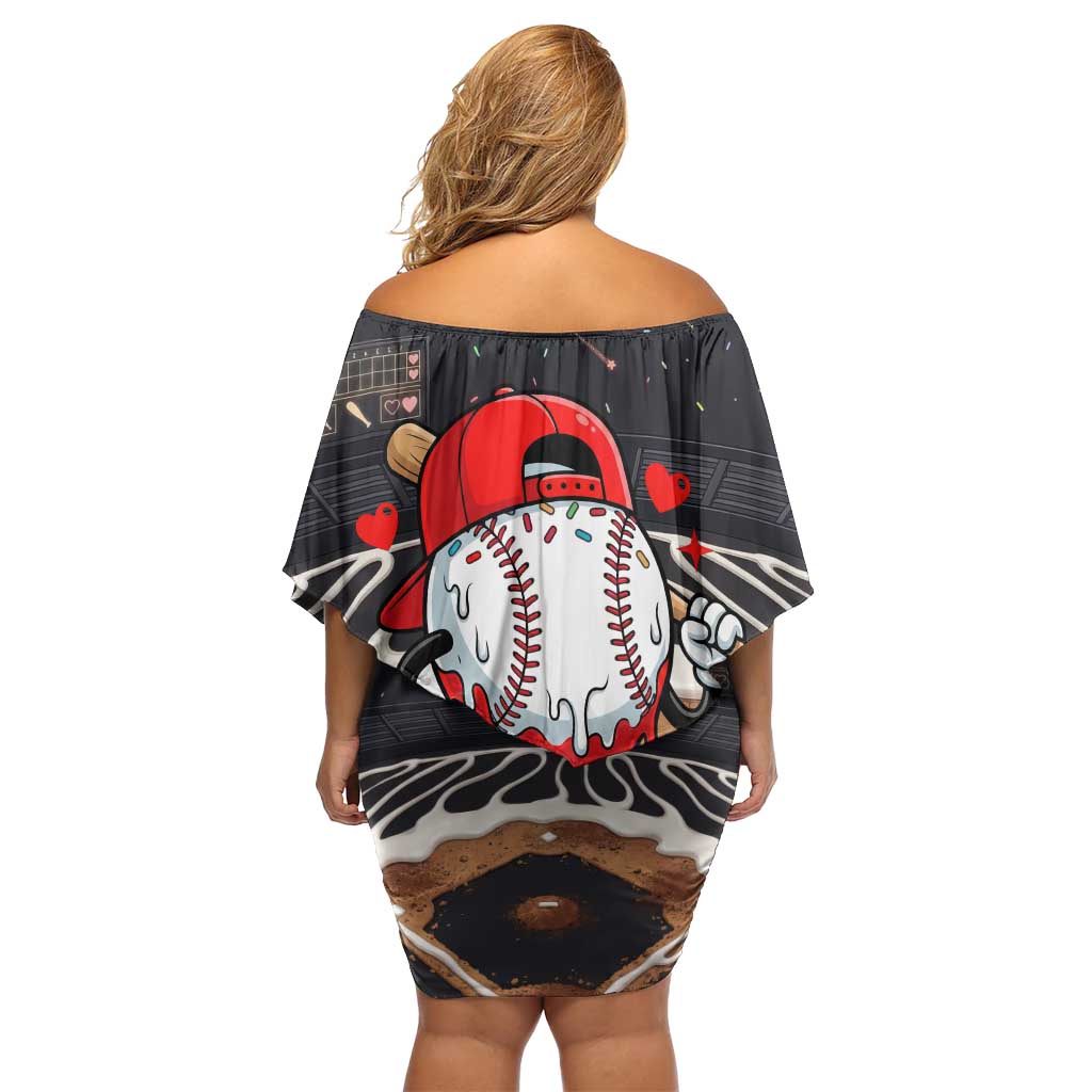 Baseball Drip Icecream Off Shoulder Short Dress Boy Valentine Day Melting Cream Pattern
