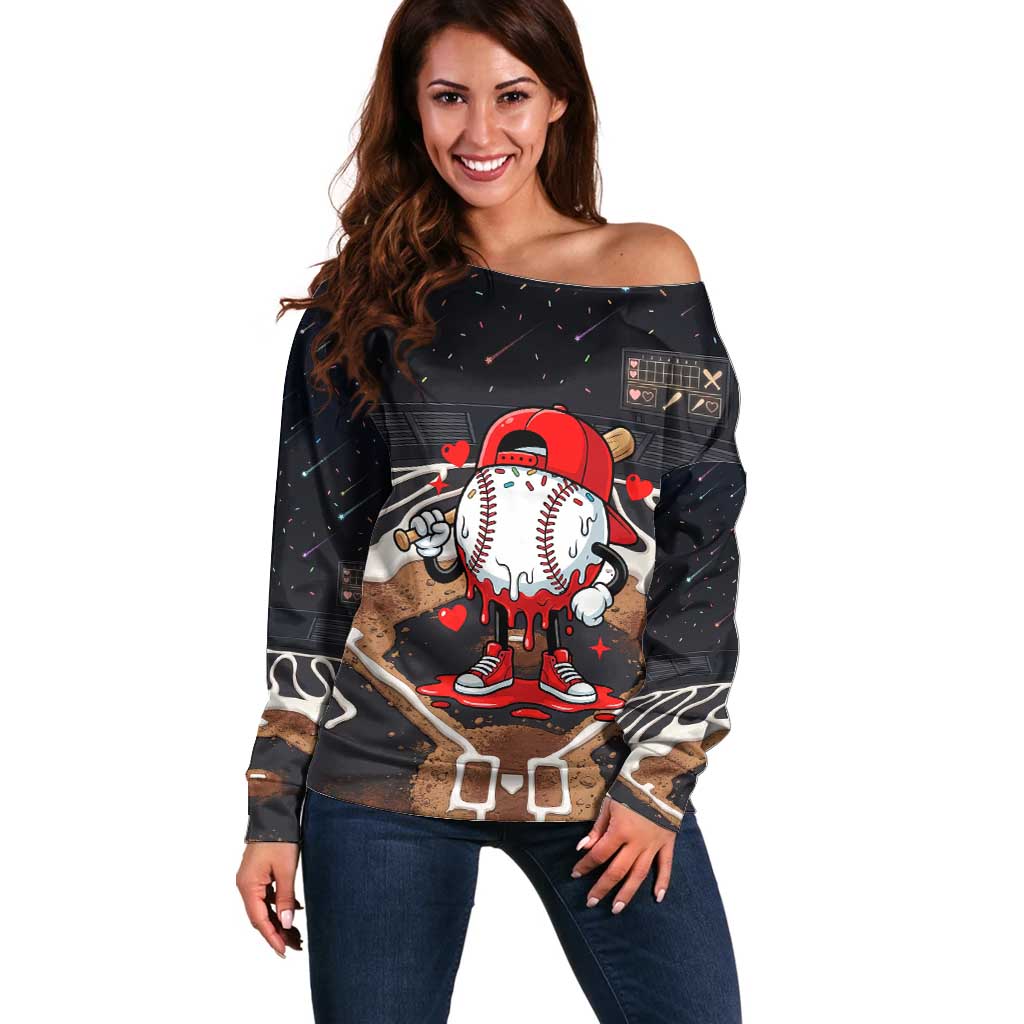 Baseball Drip Icecream Off Shoulder Sweater Boy Valentine Day Melting Cream Pattern