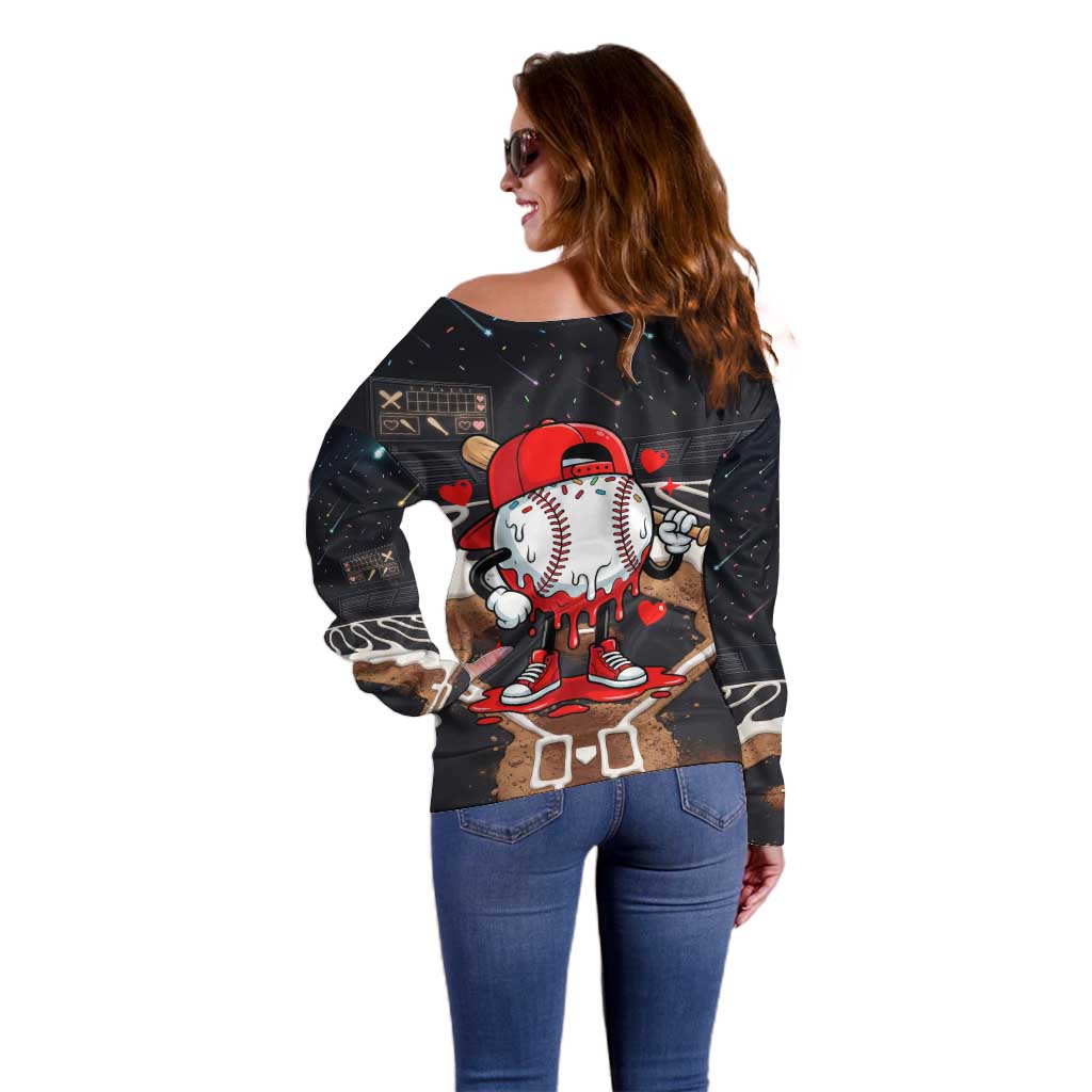 Baseball Drip Icecream Off Shoulder Sweater Boy Valentine Day Melting Cream Pattern