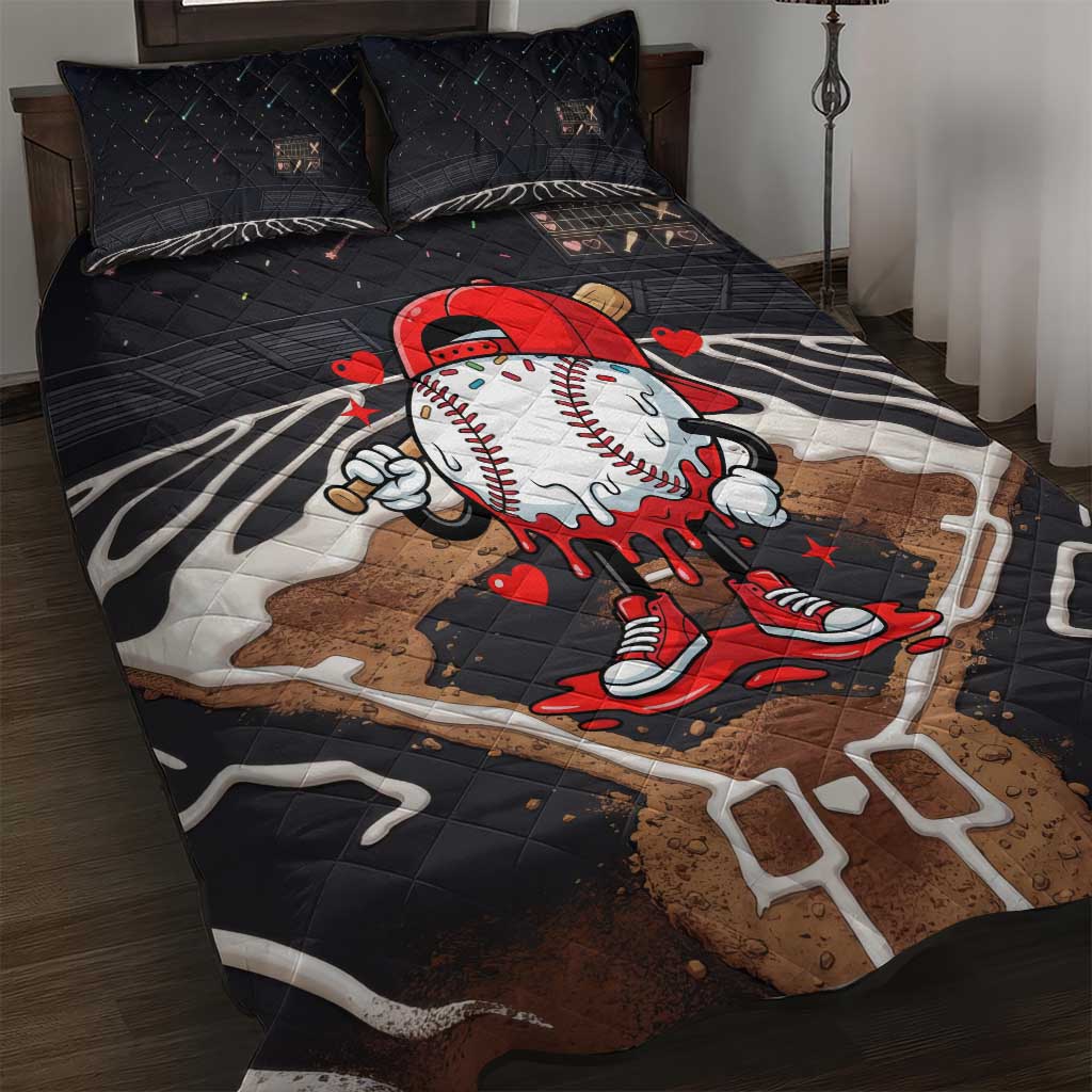 Baseball Drip Icecream Quilt Bed Set Boy Valentine Day Melting Cream Pattern