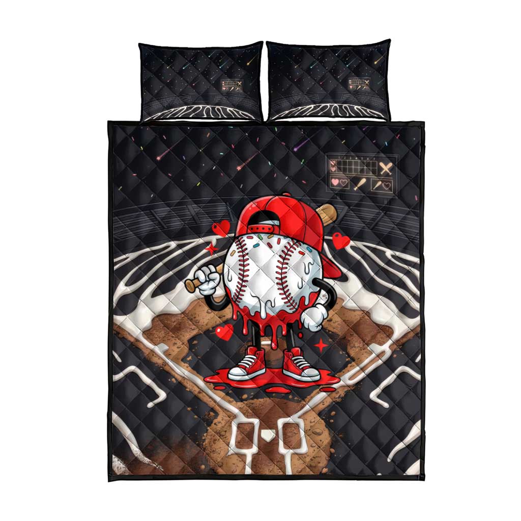 Baseball Drip Icecream Quilt Bed Set Boy Valentine Day Melting Cream Pattern