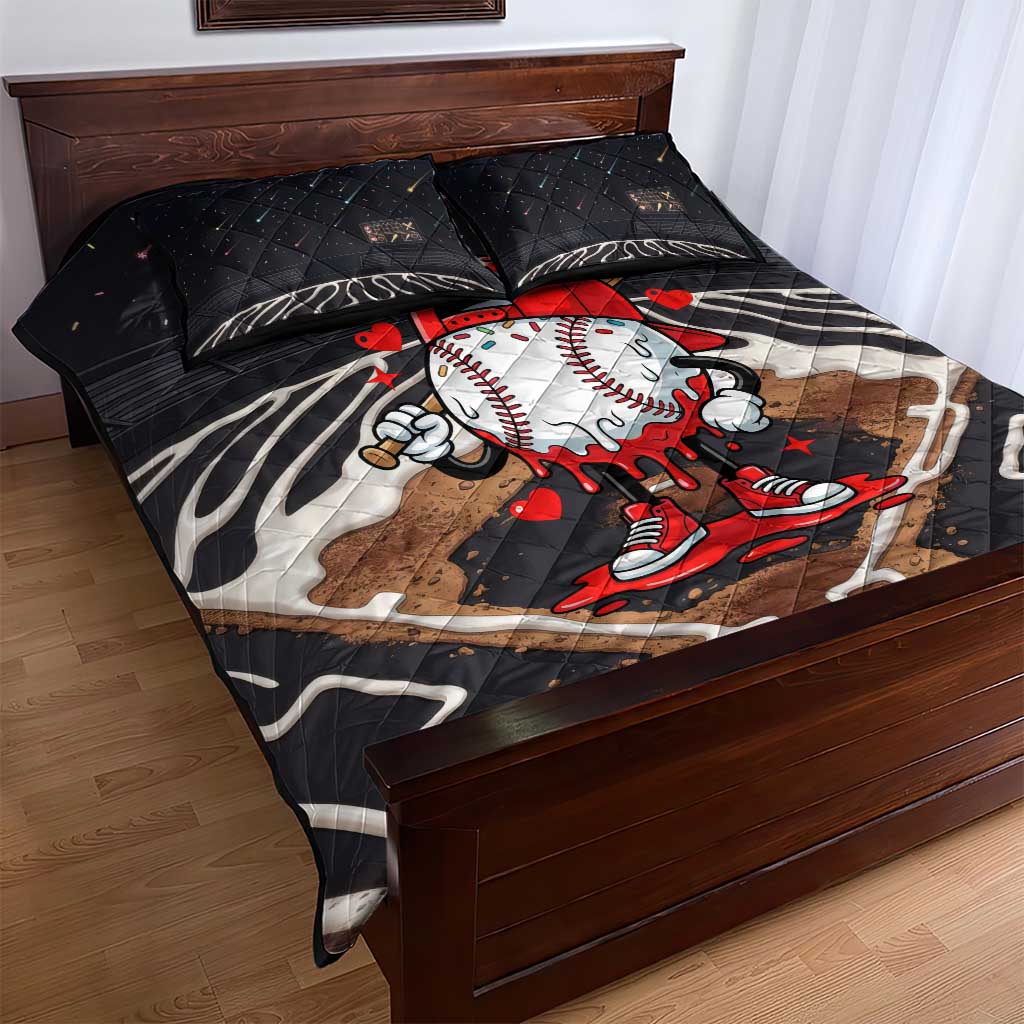 Baseball Drip Icecream Quilt Bed Set Boy Valentine Day Melting Cream Pattern