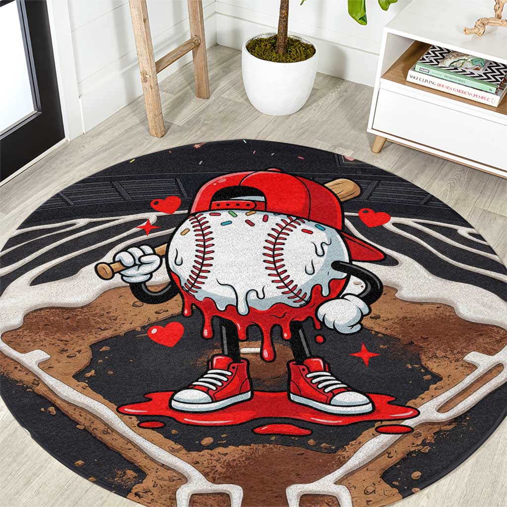 Baseball Drip Icecream Round Carpet Boy Valentine Day Melting Cream Pattern