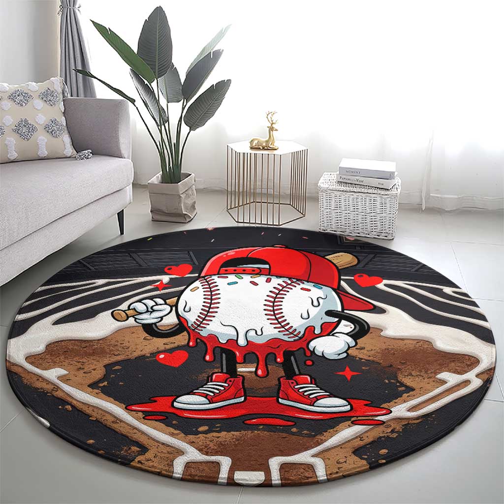 Baseball Drip Icecream Round Carpet Boy Valentine Day Melting Cream Pattern