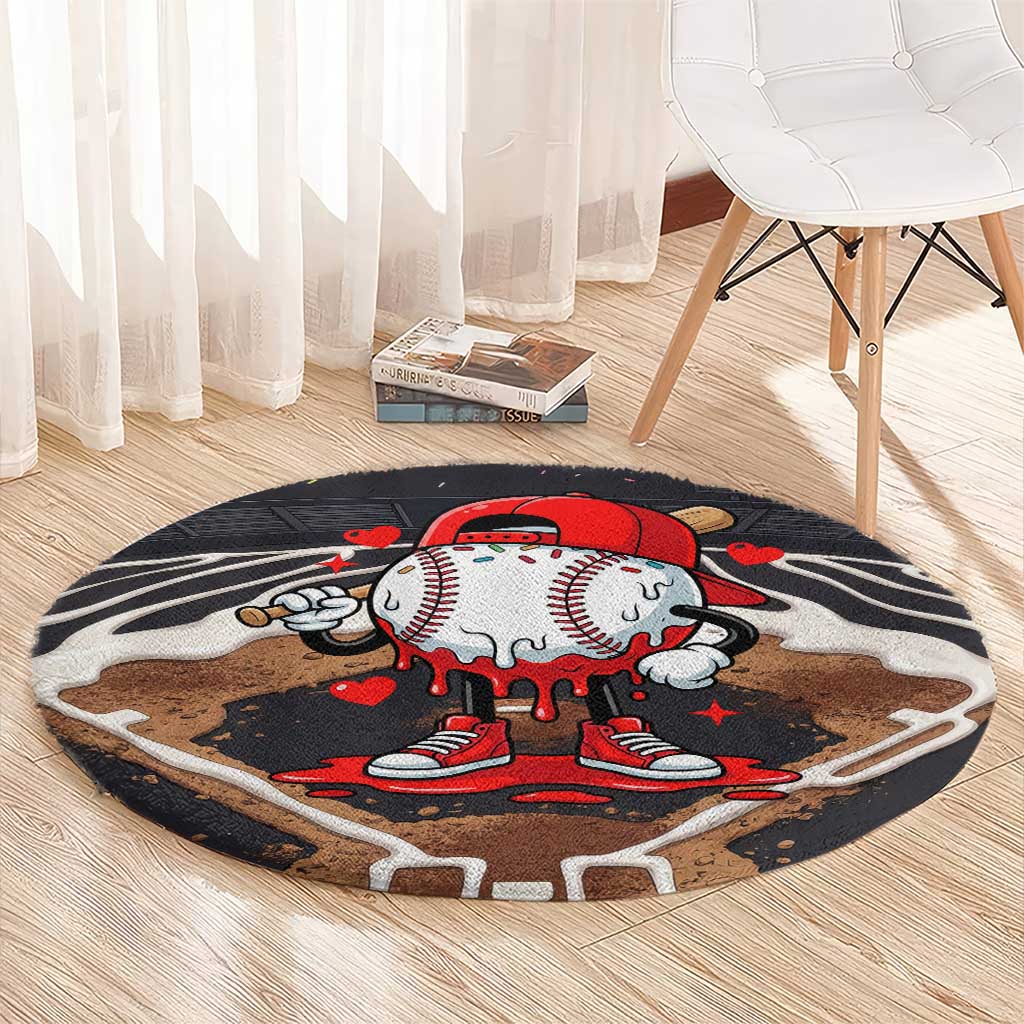 Baseball Drip Icecream Round Carpet Boy Valentine Day Melting Cream Pattern