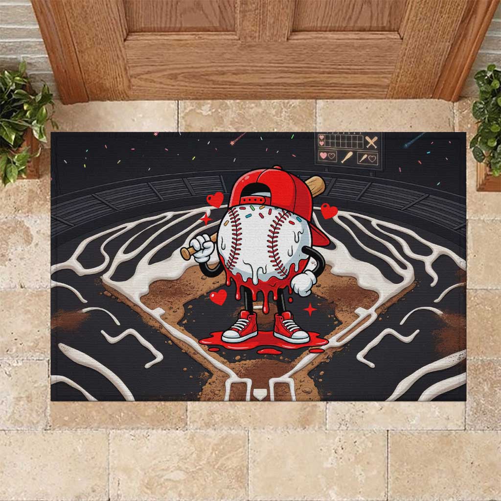 Baseball Drip Icecream Rubber Doormat Boy Valentine Day Melting Cream Pattern