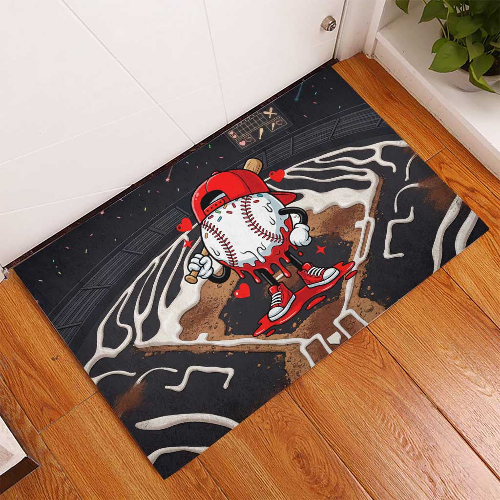 Baseball Drip Icecream Rubber Doormat Boy Valentine Day Melting Cream Pattern