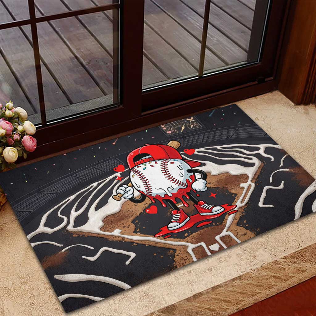 Baseball Drip Icecream Rubber Doormat Boy Valentine Day Melting Cream Pattern