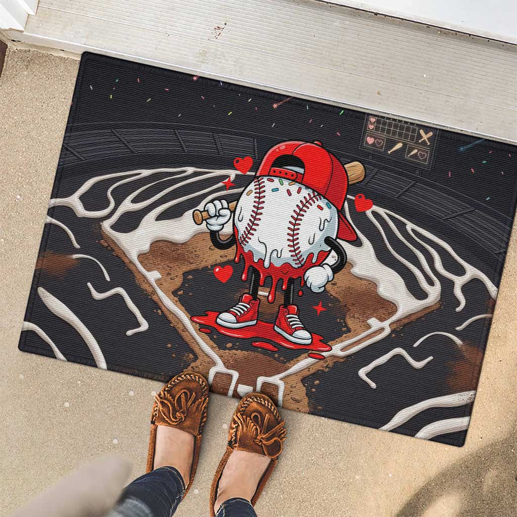 Baseball Drip Icecream Rubber Doormat Boy Valentine Day Melting Cream Pattern