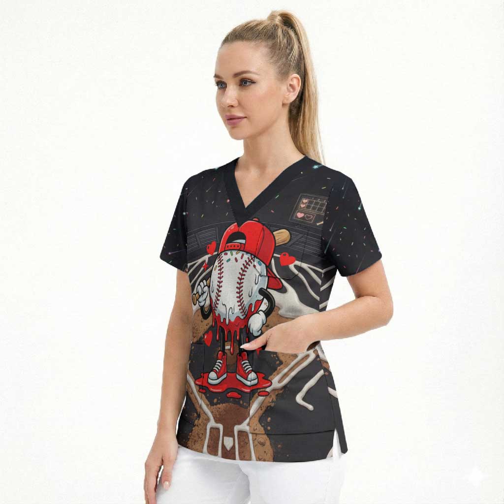 Baseball Drip Icecream Scrub Top Boy Valentine Day Melting Cream Pattern