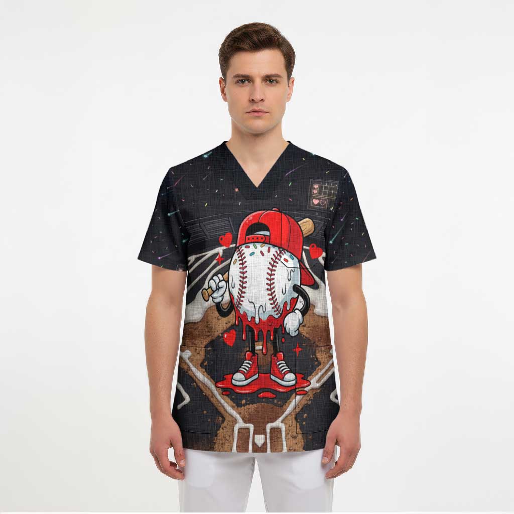Baseball Drip Icecream Scrub Top Boy Valentine Day Melting Cream Pattern