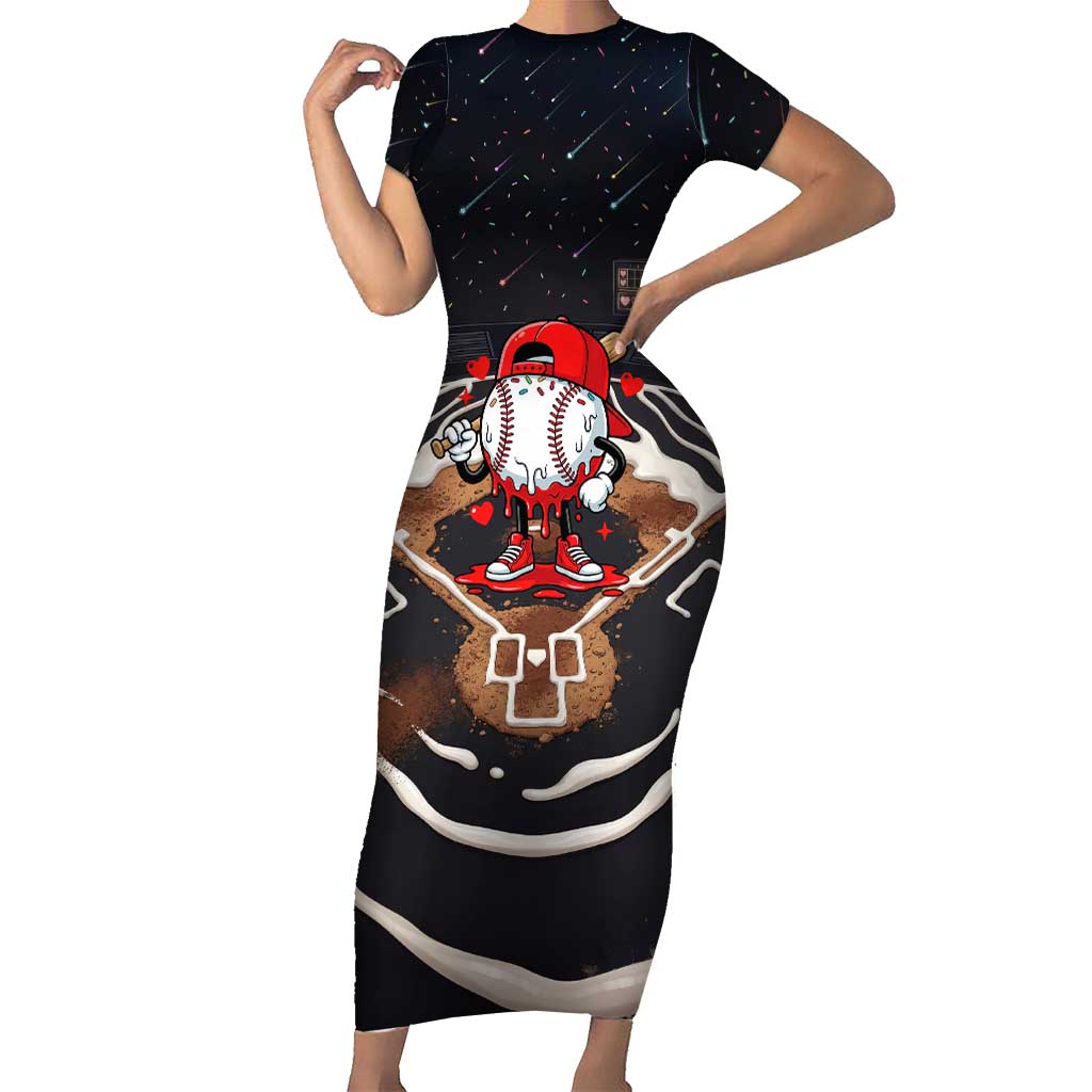 Baseball Drip Icecream Short Sleeve Bodycon Dress Boy Valentine Day Melting Cream Pattern