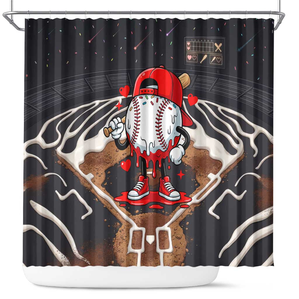 Baseball Drip Icecream Shower Curtain Boy Valentine Day Melting Cream Pattern