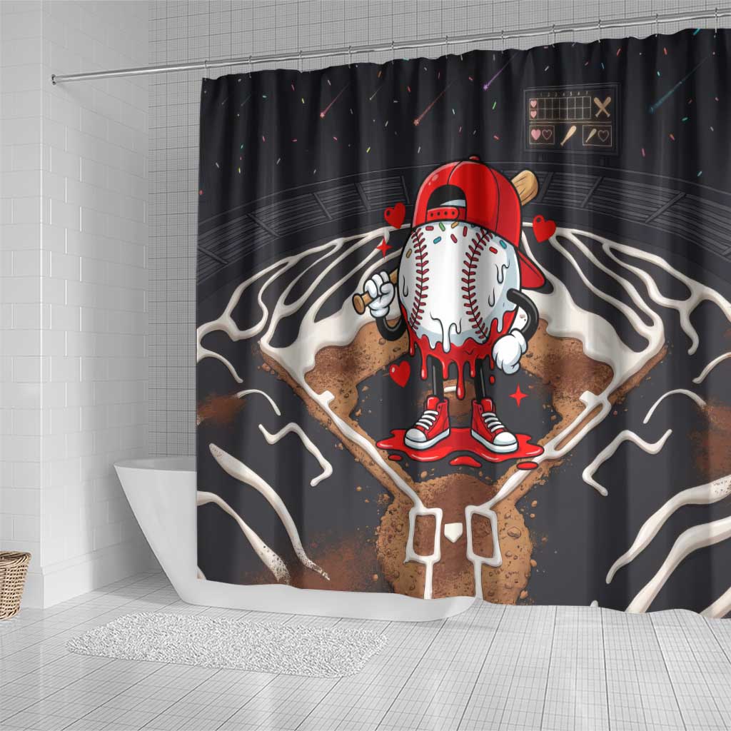 Baseball Drip Icecream Shower Curtain Boy Valentine Day Melting Cream Pattern